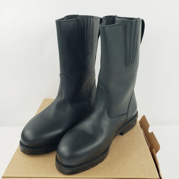 Cruiserworks Men 8.5 Wide Black Leather Classic Motorcycle Pull On Boots NEW - Picture 1 of 12